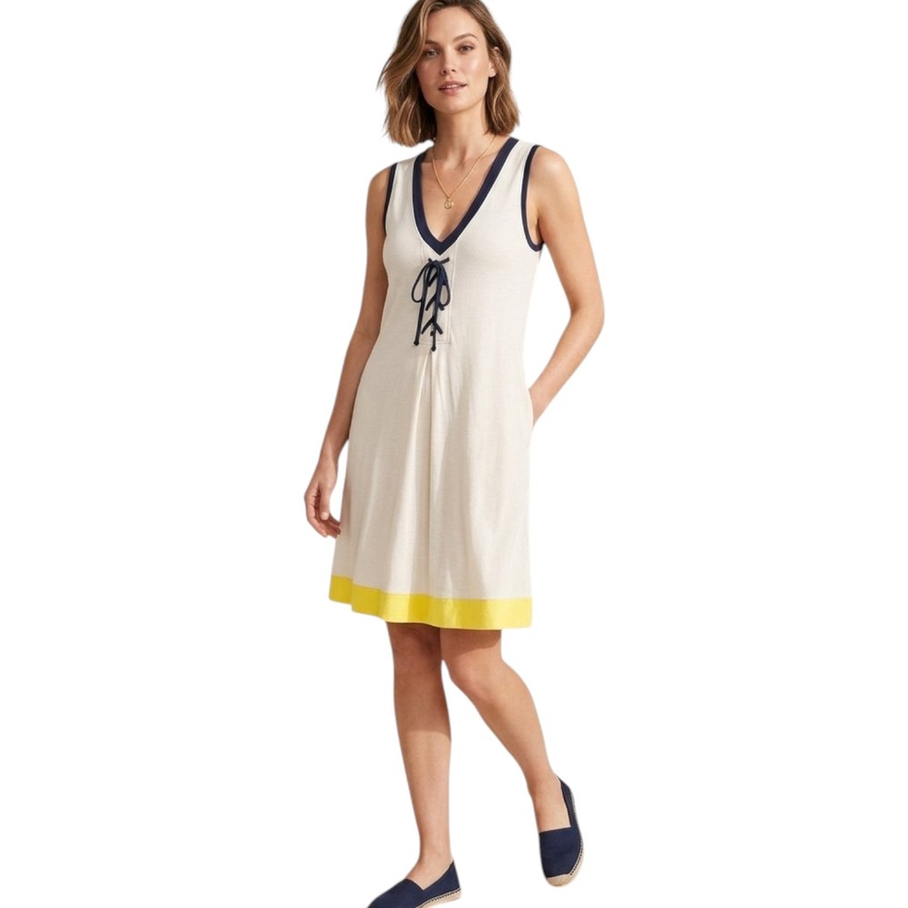 Revolve Lamade Cream And Purple Stretchy Lace Up V-neck Sleeveless Tank Dress S